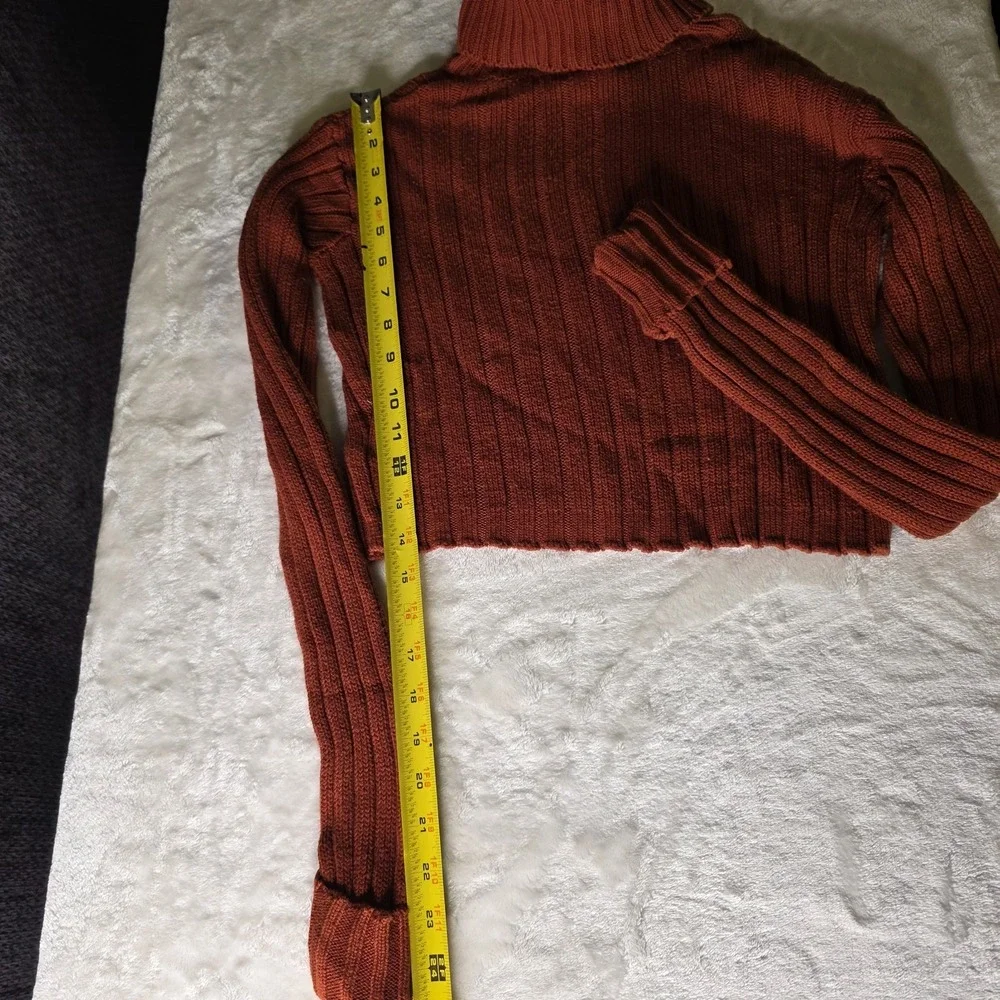 Women's Rust Color Fall Crop Sweater Turtleneck Long‎ Sleeve, Soft Ribbed